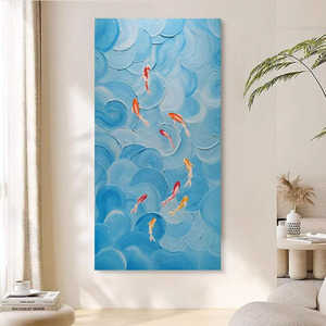 Koi Fish Oil <b>Painting</b> Hand Painted 3D Texture Blue Sea Abstract Art Wall Decor Entrance Hanging Artwork - Product Image 2