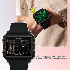 SAMOA 6273 Men's Analog-Digital Sport Watch 5ATM Waterproof Silicone <b>Strap</b> Black Rectangle Case ABS Material - Product Image 6