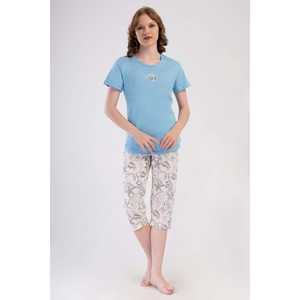 Traje de dormir capri ovalado de manga corta con cuello redondo para mujer - Product Image 4