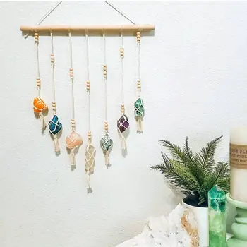 Natural gem stone crystal tassel pendant home decorations bohemian handmade woven chakra seven color raw stone wall hangings