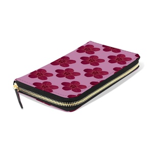 Hawaiian Wallets Coin Purse ID Holder Pink Hau Flower Design RFID Leather Custom Print Long Wallet Women Purse Zipper Wallet - Product Image 3