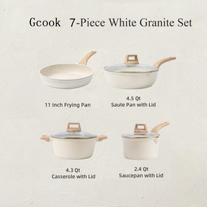 Set di 7 Pentole e Padelle Antiaderenti in Granito Bianco, Set da Cucina per Induzione, Set di Pentole e Padelle Antiaderenti - Product Image 2