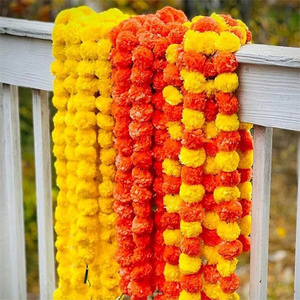 Gran oferta, hebras largas, flores de caléndula artificiales, guirnalda de caléndula de plástico de 5 pies para decoración de manto de fiesta de boda - Product Image 3