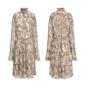 Cuello alto con estampado de <span class=keywords><strong>leopardo</strong></span> <span class=keywords><strong>vestido</strong></span> de gasa para las mujeres de la primavera de manga larga Mini fiesta <span class=keywords><strong>vestido</strong></span> Sexy - Product Image 4