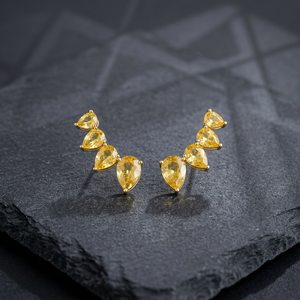 Pendientes de tuerca de oro de 14K con zafiro amarillo de laboratorio con corte de pera graduado, joyería fina para mujer para ocasiones de boda y fiesta - Product Image 2