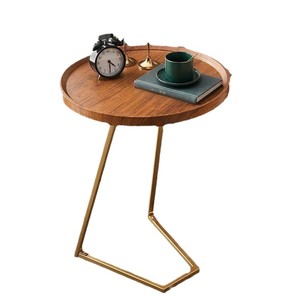 Wood <b>Round</b> Coffee <b>Table</b> With Gold Metal Legs Modern Living Room <b>Side</b> <b>Table</b> For Sofa Area - Product Image 5
