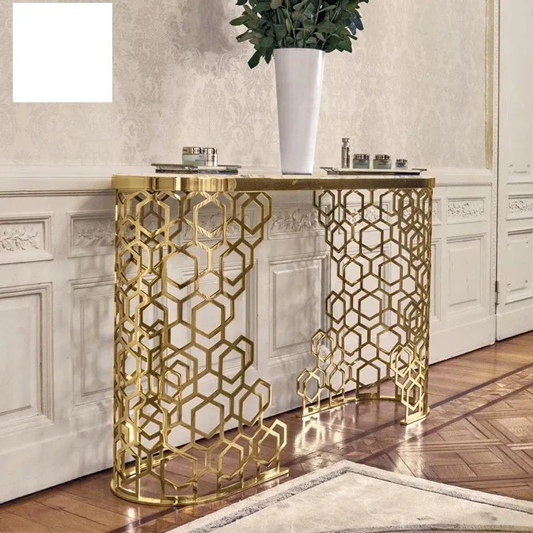 Kf Casa New Design Sala De Estar Ouro Prata Moderna Corredor Console Mesa De Luxo De Mármore Superior Corredor Console Mesa