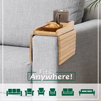 Nouveau plateau pliable en bambou pour canapé porte-gobelet canapé avec station de charge sans fil et sous-verre antidérapant