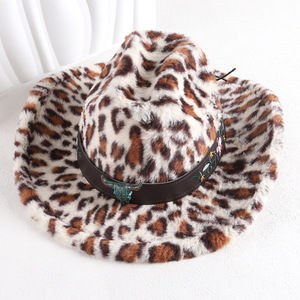 Sombrero Vaquero con Estampado de Leopardo ZhenXi, Talla M56-58cm, Felpa Cálida, Otoño Invierno, Elegante, para el Día a Día - Product Image 2