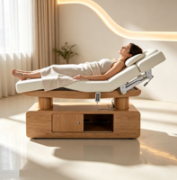 Lit de massage électrique professionnel haut de gamme avec dossier réglable, cadre en bois et chauffage, idéal pour hôtels, salons et centres de bien-être