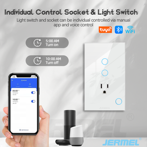 <span class=keywords><strong>Enchufe</strong></span> Eléctrico Inteligente JERMEL de Vidrio Templado, 1 <span class=keywords><strong>Enchufe</strong></span> Plano, 3 Interruptores, Control Inalámbrico por Wi-Fi Tuya, 16A, IP20, <span class=keywords><strong>Enchufe</strong></span> de Pared, Compatible con Google - Product Image 4
