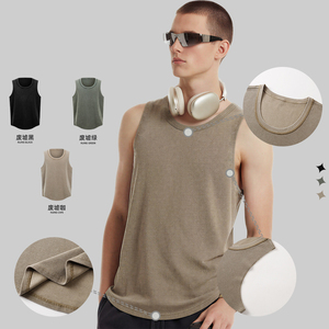 2026 <strong>Mens</strong> 325g Heavyweight <strong>Thermal</strong> Waffle Knit U-Neck Tank <strong>Top</strong> Blank Distressed Washed Singlet Tank <strong>Top</strong> - Product Image 3