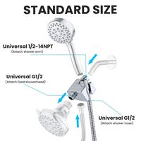 Ensemble de douche à main en acier inoxydable poli avec tuyau haute pression, système de douche double 2-en-1 avec jets de massage et pluie, et inverseur 3 voies