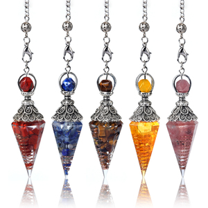 <span class=keywords><strong>Pendentif</strong></span> Conique Hexagonal Spirituel en Résine avec Pierres <span class=keywords><strong>Semi</strong></span>-Précieuses Colorées et Cristal Argenté Antique - Product Image 2