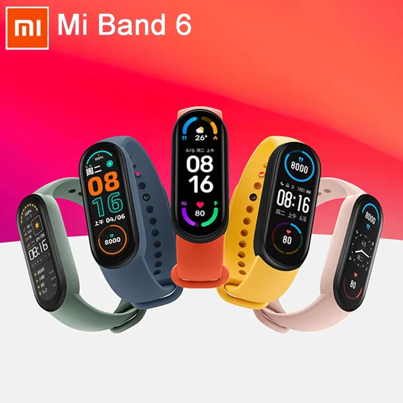 Original Xiaomi Sport Wristband Heart Rate Fitness Tracker Blue tooth 1.56 " AMOLED Screen Smart Watch Mi Band 6 Global Version