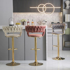 Comptoir haut moderne <span class=keywords><strong>de</strong></span> luxe en métal doré avec <span class=keywords><strong>tabouret</strong></span> <span class=keywords><strong>de</strong></span> <span class=keywords><strong>bar</strong></span> en tissu pour salle à manger salle <span class=keywords><strong>de</strong></span> sport hôtels salons restaurants cafés-vente en gros - Product Image 1