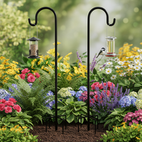 Élégant et moderne, support de jardin en métal robuste à 5 branches, finition thermolaquée, pour mangeoire à oiseaux, poteau de lumière solaire, noir
