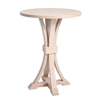 Table de cocktail ronde vintage personnalisée pour événements et mariages, plateau en placage avec base incurvée en bois massif