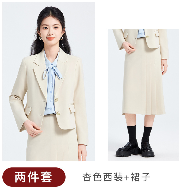 apricot long-sleeved suit dress