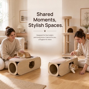 Pouf in compensato per animali domestici e persone con ingresso nascosto per gatti, panca porta scarpe, sgabello per fondo letto, poggiapiedi da soggiorno, mobile ecologico per animali domestici OEM - Product Image 3