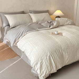 Ensemble de literie quatre pièces en jacquard 100% coton comprenant drap, taies d'oreiller, housse de couette - Product Image 2