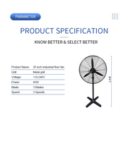 Ventilateur Industriel 26'' Puissant avec Grille Métallique, 3 Pales, 45W, 110-240V, 3 Vitesses pour Entrepôt - Vente en Gros Usine
