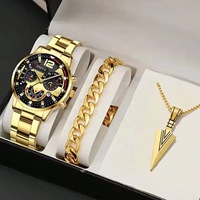 Montres pour hommes de luxe écologiques à quartz, bracelet en acier allié, grand cadran, ensemble avec collier croix - Vente chaude
