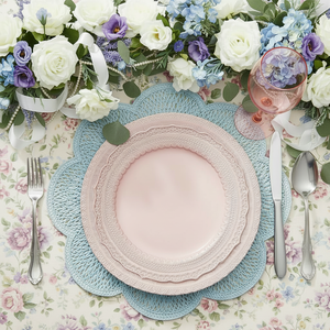 Juego de <span class=keywords><strong>Vajilla</strong></span> de Cerámica Rosa Vintage con Relieve, Platos de Porcelana con Borde Festoneado, Juego de Platos de Postre Rosa Pálido, 4 Piezas, <span class=keywords><strong>Vajilla</strong></span> para Mesa de Cocina - Product Image 1