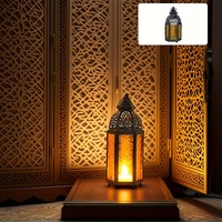 Lanterne en fer forgé et verre, jaune et bleu, coupe-vent, porte-bougie, décoration marocaine pour la maison, centre de table, ornement pour mariage et fête