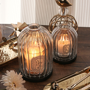 Домашнее украшение полосатый стеклянный купол для ветрозащитной свечи с деревянным основанием - Product Image 4