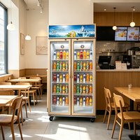 Réfrigérateur vertical à deux portes en verre pour boissons, refroidisseur commercial à économie d'énergie, réfrigérateur vertical pour boissons froides pour magasin