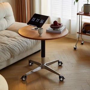 Solid Wood Height Adjustable Coffee <b>Table</b> <b>With</b> <b>Wheels</b> 70cm Round Living Room Sofa <b>Side</b> <b>Table</b> - Product Image 1