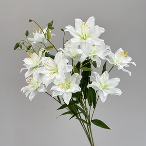 Fleurs de lys artificielles Meng Jie à double pétale en soie, bouquet imperméable pour décoration intérieure et accessoires de mariage - Product Image 3