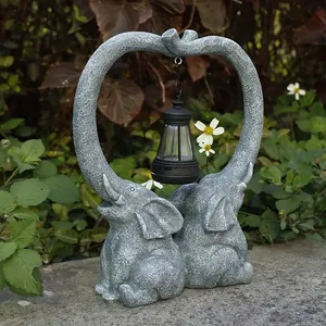 Scultura in Resina a Forma di Cuore con Tromba di <span class=keywords><strong>Elefante</strong></span>, Alimentata a Energia Solare, Elefanti Gemelli Grigi con Lanterna, Decorazione <span class=keywords><strong>da</strong></span> <span class=keywords><strong>Giardino</strong></span> in Stile Nordico per Matrimoni - Product Image 6