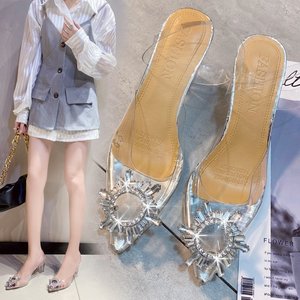 Sandales à talons hauts pour femmes, style européen et américain, été 2024, sexy, transparentes, avec boucle en strass, pointues, grandes tailles - Product Image 5