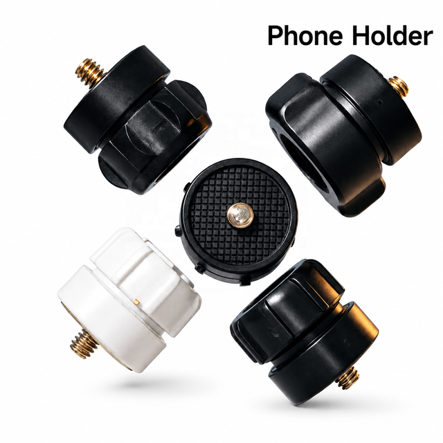Universal 1/4" Screw Phone Holder Adapter, Rotating Tripod Mount Clamp for Ring Light, Live Streaming, Camera & Smartphone