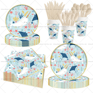 DAMAI Artículos para Fiestas Temáticas del Océano para Cumpleaños, Baby Shower, Decoración de Mesa con Criaturas Submarinas, Platos de Papel, Servilletas, Vasos - Product Image 1