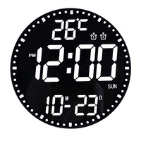 Horloge murale circulaire intelligente RGB avec thermomètre, compte à rebours, fonction silencieuse, alarme, fonction snooze, miroir, réglage de la luminosité