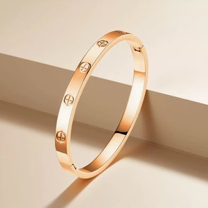 Bracelet de fiançailles géométrique en acier inoxydable 18 carats avec diamants, 6 mm, tendance, pour femmes - Product Image 3