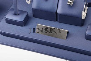 Jinsky Design personnalisé de luxe classique bleu en cuir PU couvert bijoux présentoir élégant conteneur pour boucles d'oreilles bagues colliers - Product Image 6