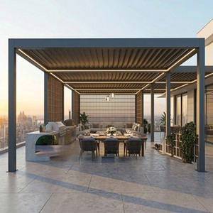 Pérgola de Aluminio de Alta Resistencia con Sistema de Persianas Motorizadas, Gazebo para Exteriores al por Mayor para Patio Trasero y <span class=keywords><strong>Terraza</strong></span> de Villa - Product Image 1