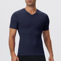 Chemises de sport à col en V pour hommes, 100% coton, haute élasticité, séchage rapide, évacuation de l'humidité, athlétiques, running, unies, 180 grammes