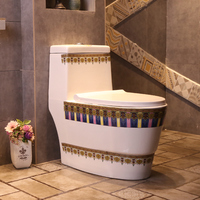 Toilette en céramique de haute qualité avec motif de peinture de lotus traditionnel chinois, siphon, style rétro, économie d'eau, toilette artistique en céramique antique