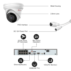 8MP <b>POE</b> IP67 Turret <b>Camera</b> <b>System</b> US Stock 4PCS with 8CH NVR 2TB HDD Human Vehicle Detection Smart Dual Light - Product Image 5