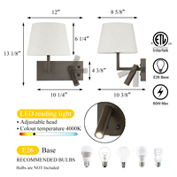 Applique murale d'hôtel ETL, lampe de lecture de chevet réglable, lampe murale moderne pour chambre à coucher avec abat-jour en tissu