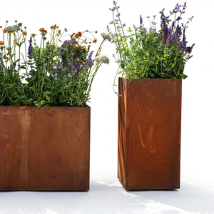 Bac à plantes rectangulaire en acier Corten, séparateur d'intimité pour balcon, bac en métal rouillé - Product Image 3