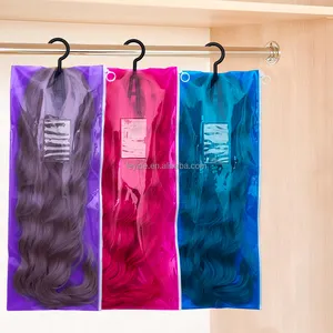 Benutzer definiertes gedrucktes Logo Personal isierte PVC-Kunststoff klare Druck verschluss Perücke Verpackung Einkaufstasche Aufbewahrung Haar taschen mit Kleiderbügel Reiß verschluss für Perücken