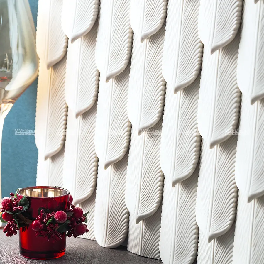 Cube 3d Feather Shape Porcelain White Wall Handmade Mosaic Tiles For Kitchen Bathroom Backsplash Interior Designers Architects