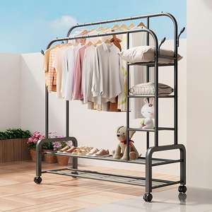 <span class=keywords><strong>Porte</strong></span>-manteau en métal multifonctionnel épaissi avec deux étagères de rangement, antirouille, pour chambre à coucher, balcon, pour suspendre des sacs - Product Image 2