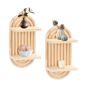 Solid Wood Arched <b>Wall</b> <b>Shelf</b> Double Layer Natural Color <b>Floating</b> <b>Shelf</b> For Living Room Decorative Storage - Product Image 5